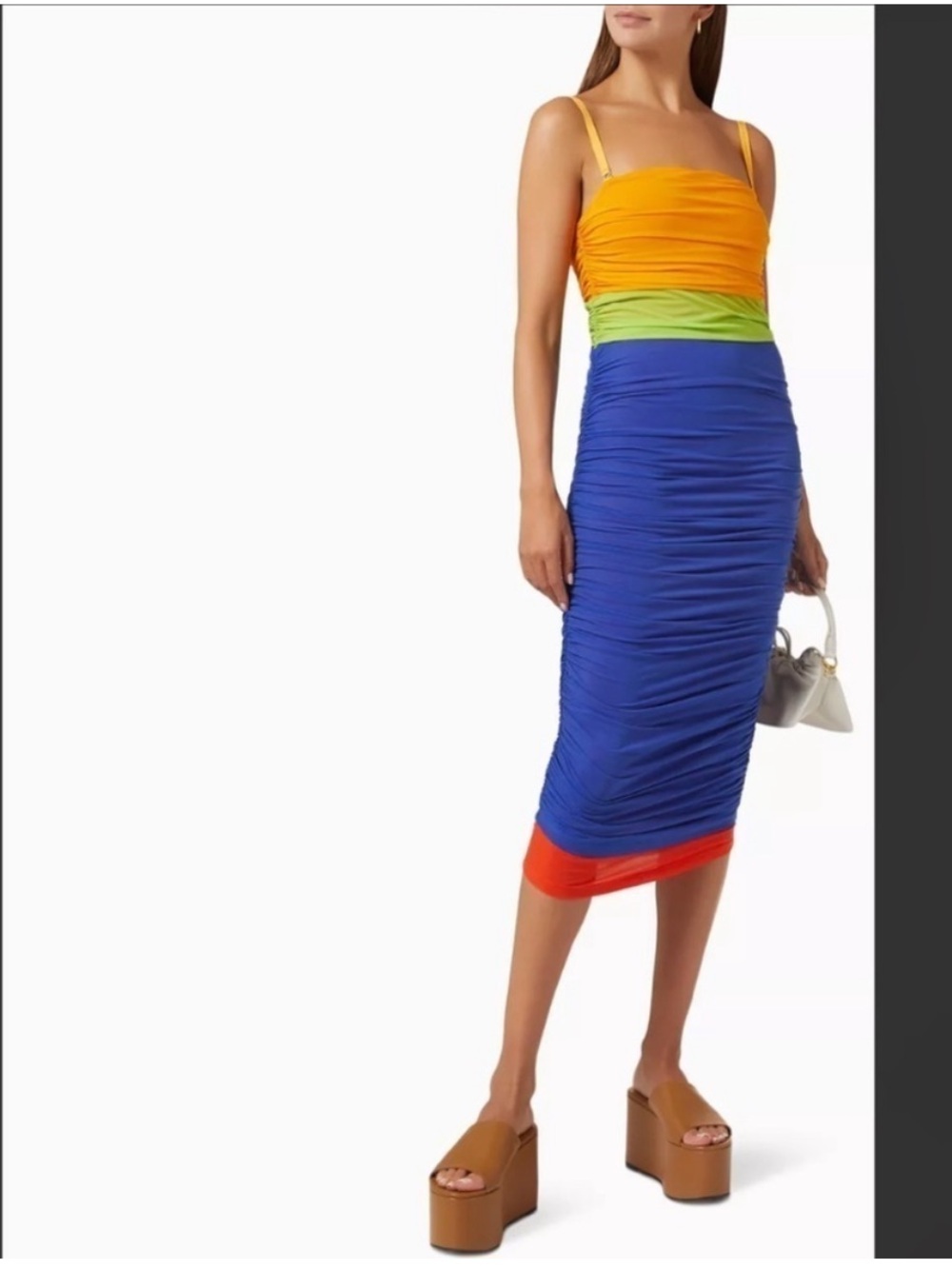 Simon Miller Mesh Midi Dress Orange, Green, Blue Ruched Jota Colorblock Dopamine